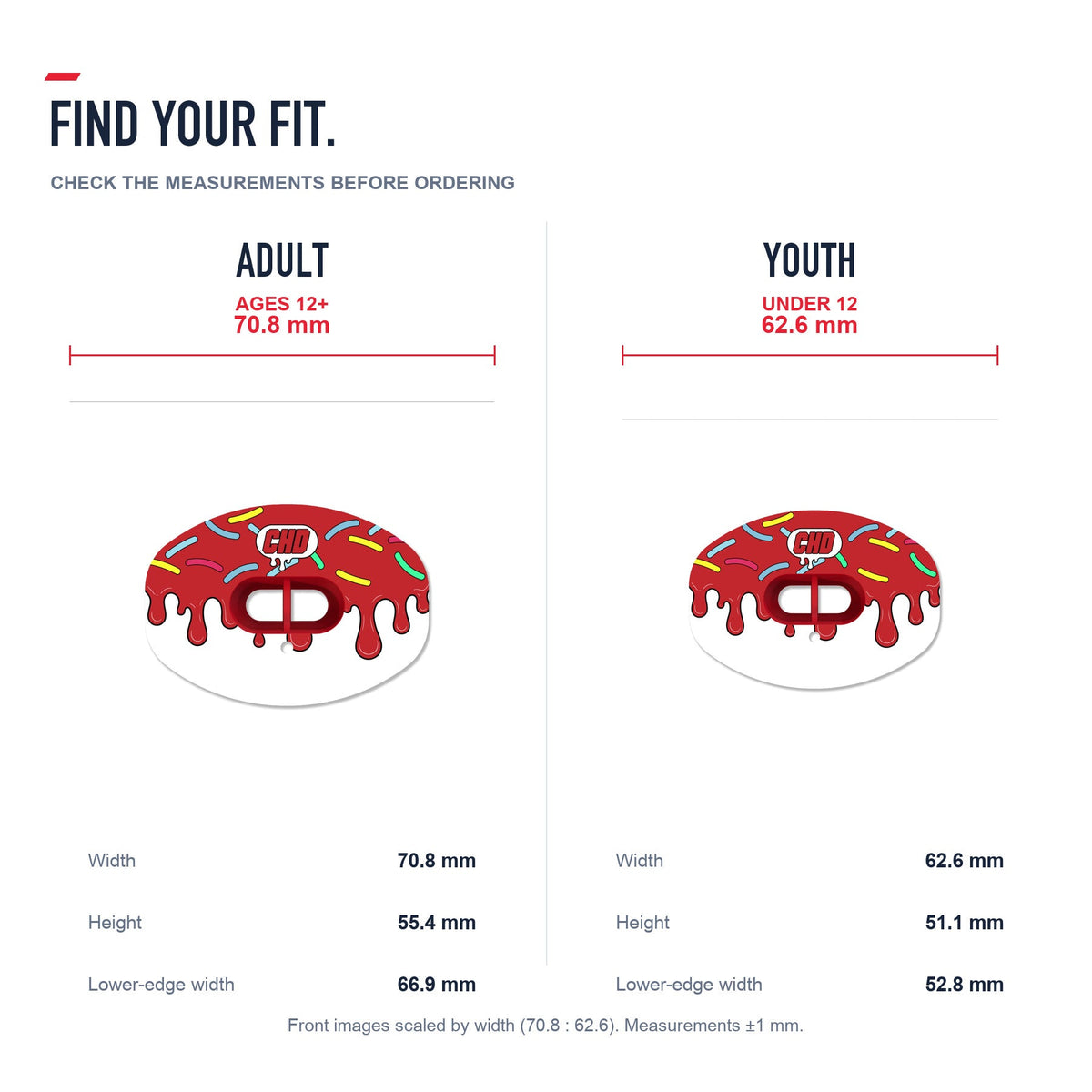 CHD Candy Roam - Red Design Football Mouthguard — size and fit guide