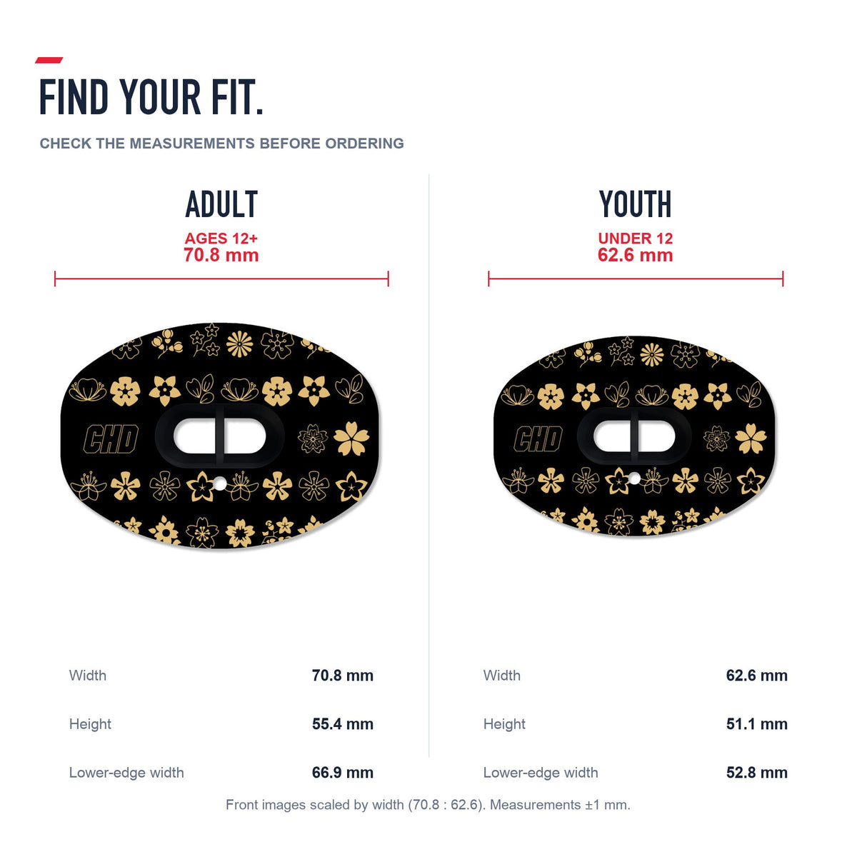 CHD Classic Monogram Design Football Mouthguard — size and fit guide