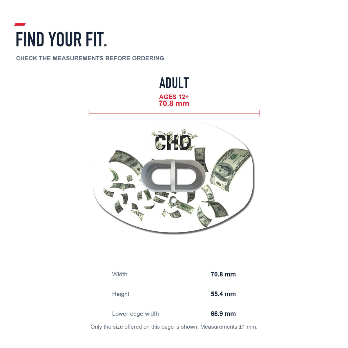 CHD Dollar Street - White Design Football Mouthguard — size and fit guide