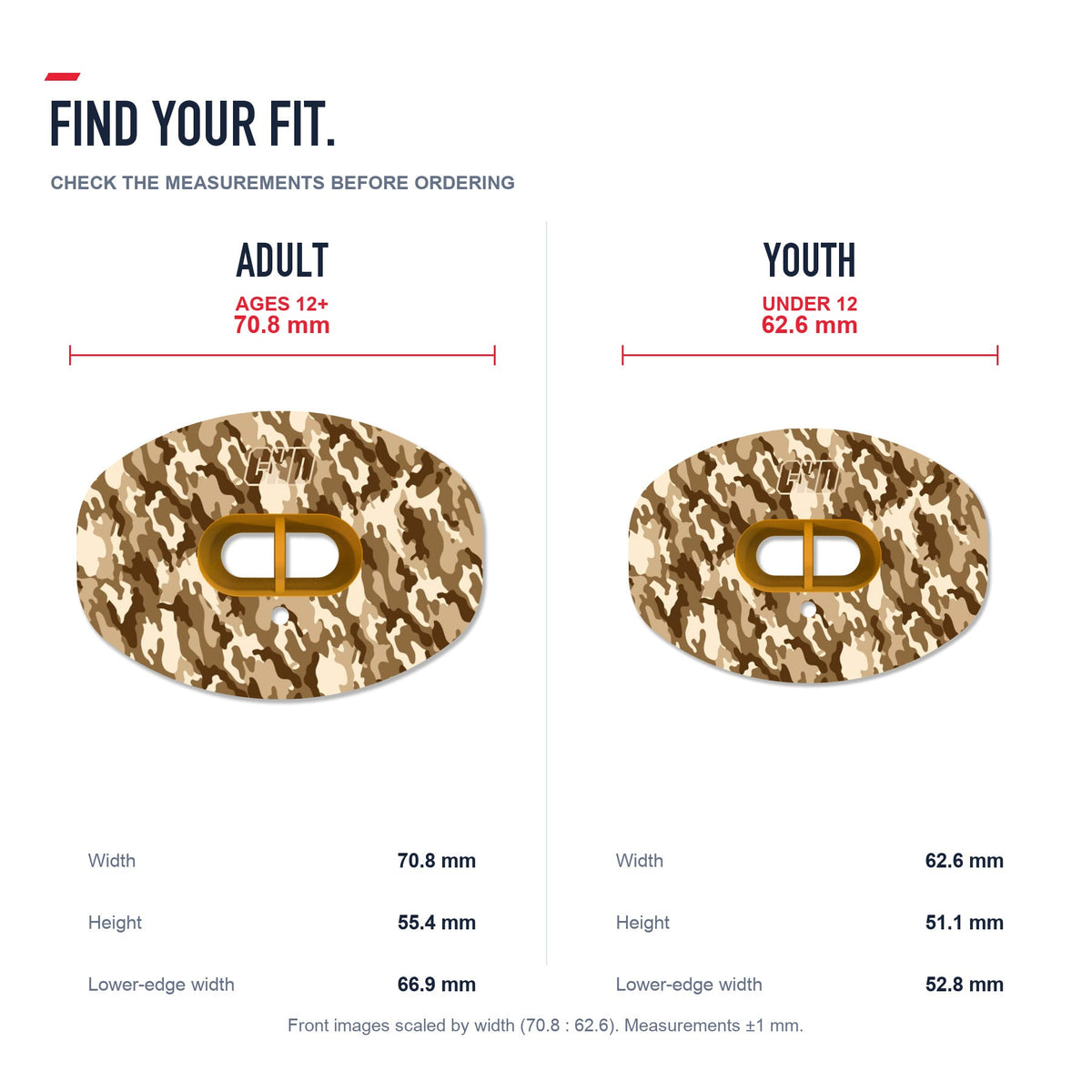CHD Military Camo Design Football Mouthguard — size and fit guide