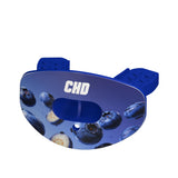 CHD Blueberry Party mouthguard — angled view