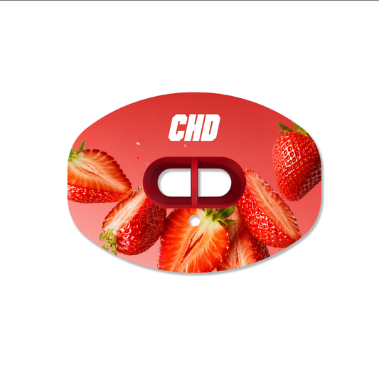 CHD Strawberry Party mouthguard — front view