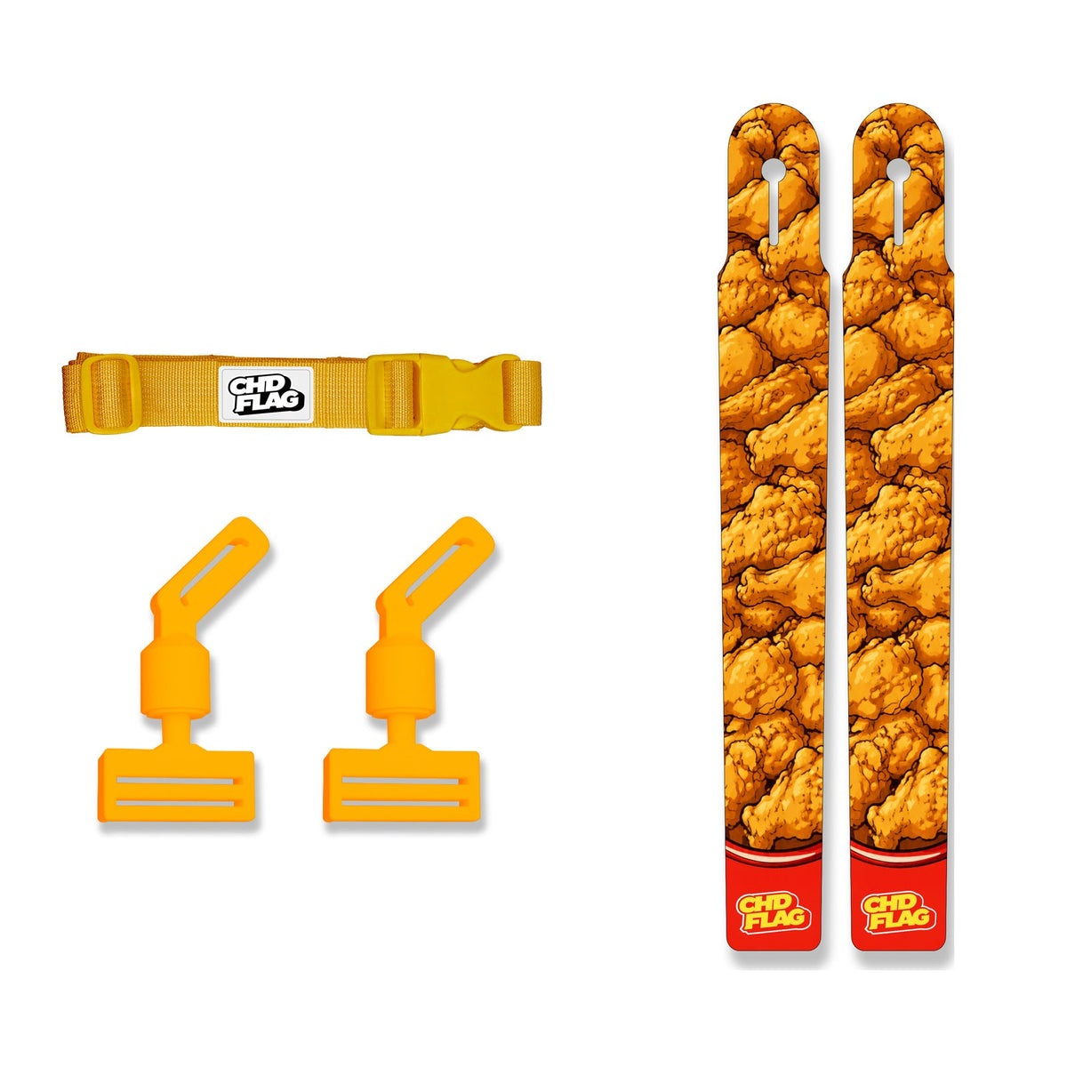 CHD Creative Fried Chicken Youth design flag belt set on a clean square white background