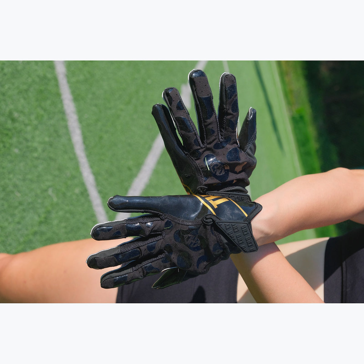 Real customer photo of CHD G1 Black Receiver Football Gloves; square crop from original CHD photo