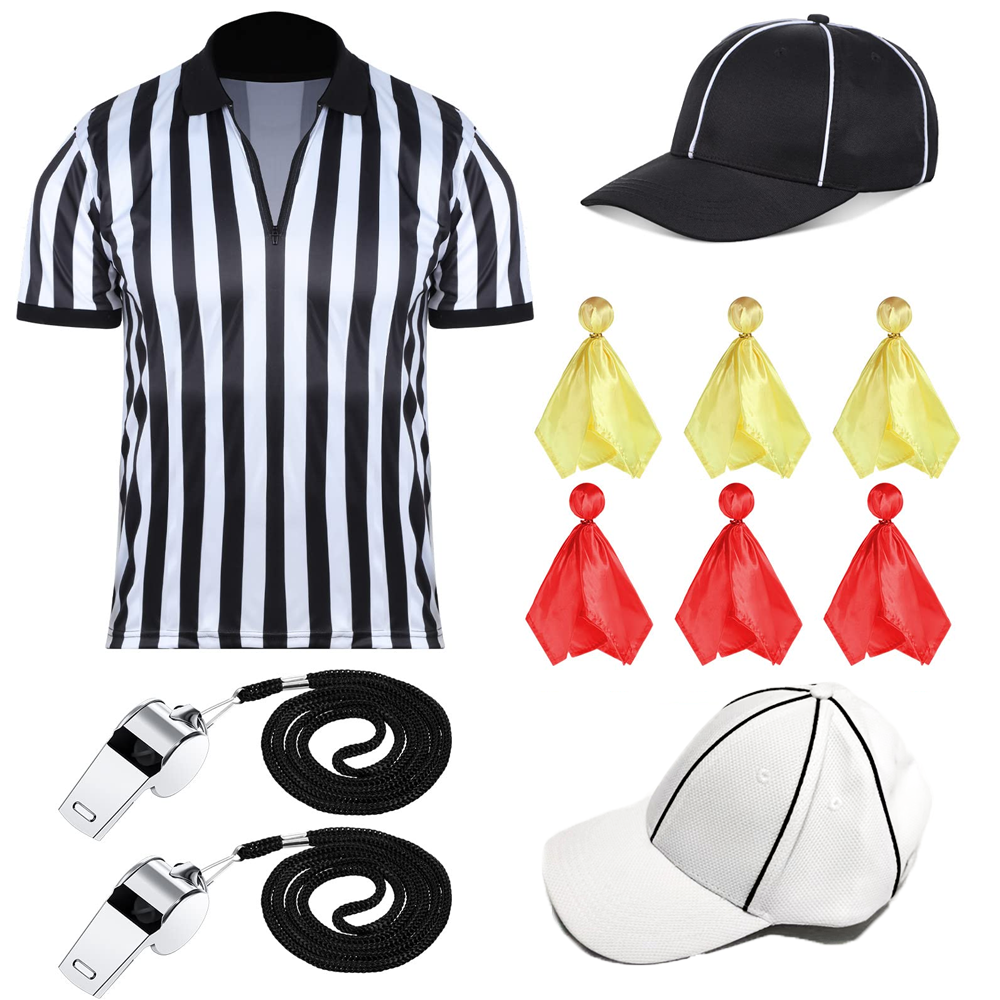 American Football Referee Kit - Professional Hat, Jersey, Yellow Flag & Whistle Set for Games & Matches