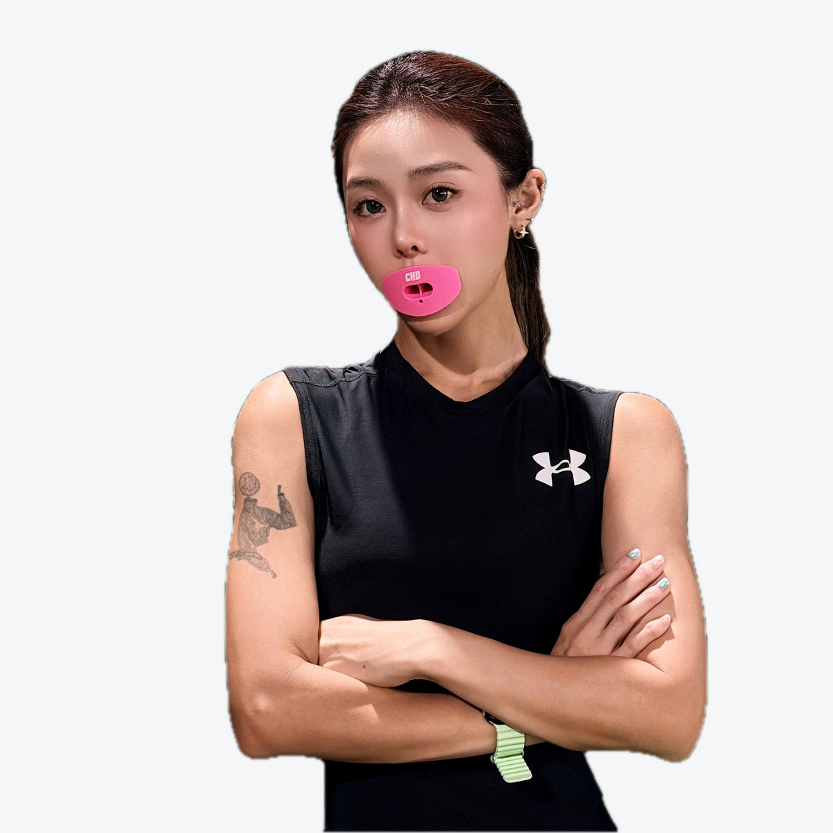 Real CHD mouthguard player photo — square composition — chd air 2 0 pink football mouthguard