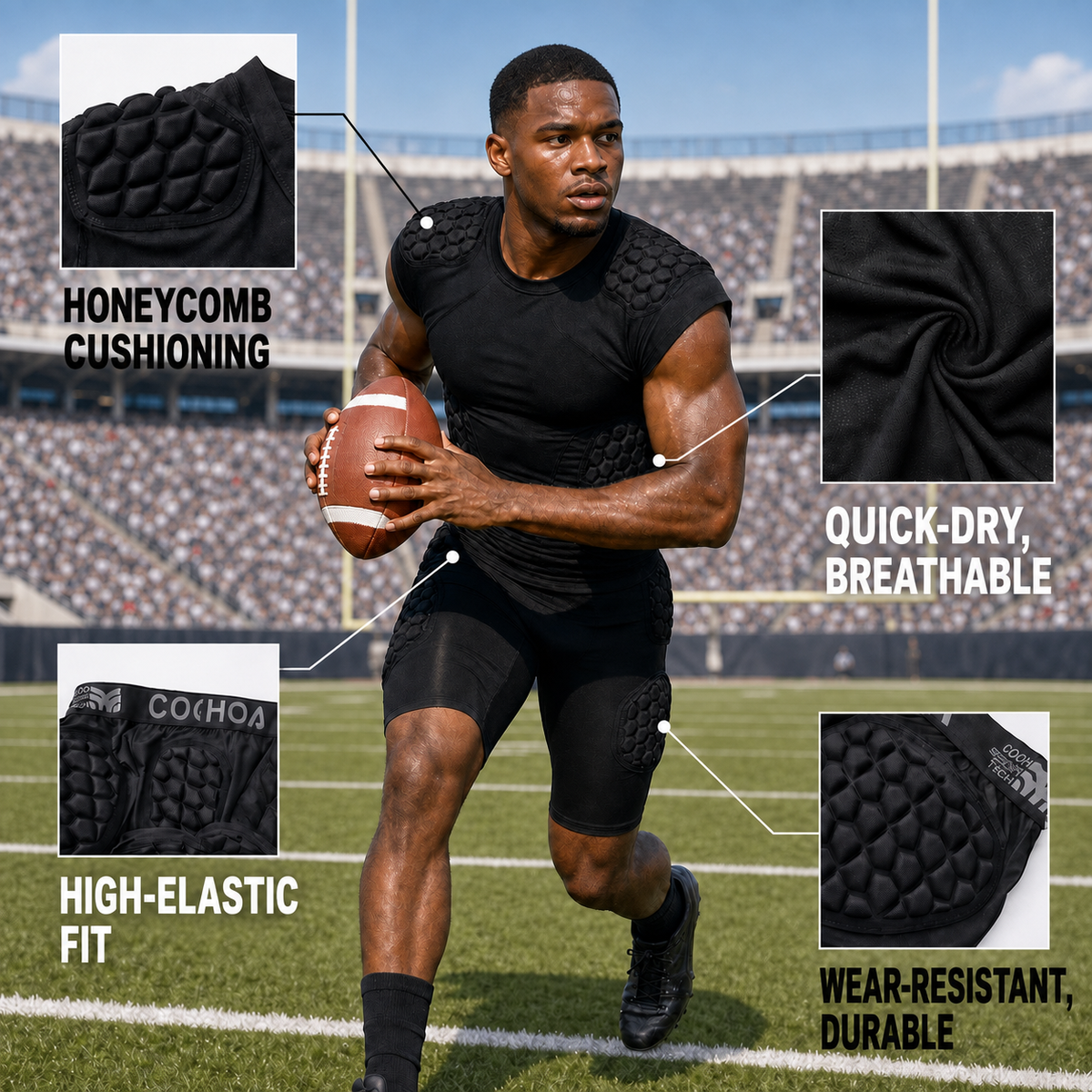 CHD Rival 5-Pad Integrated Compression Shirt Tight Football Flag