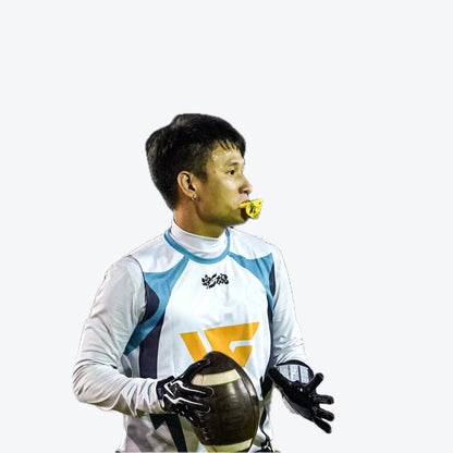 Real CHD mouthguard player photo — square composition — chd kiwi party design football mouthguard