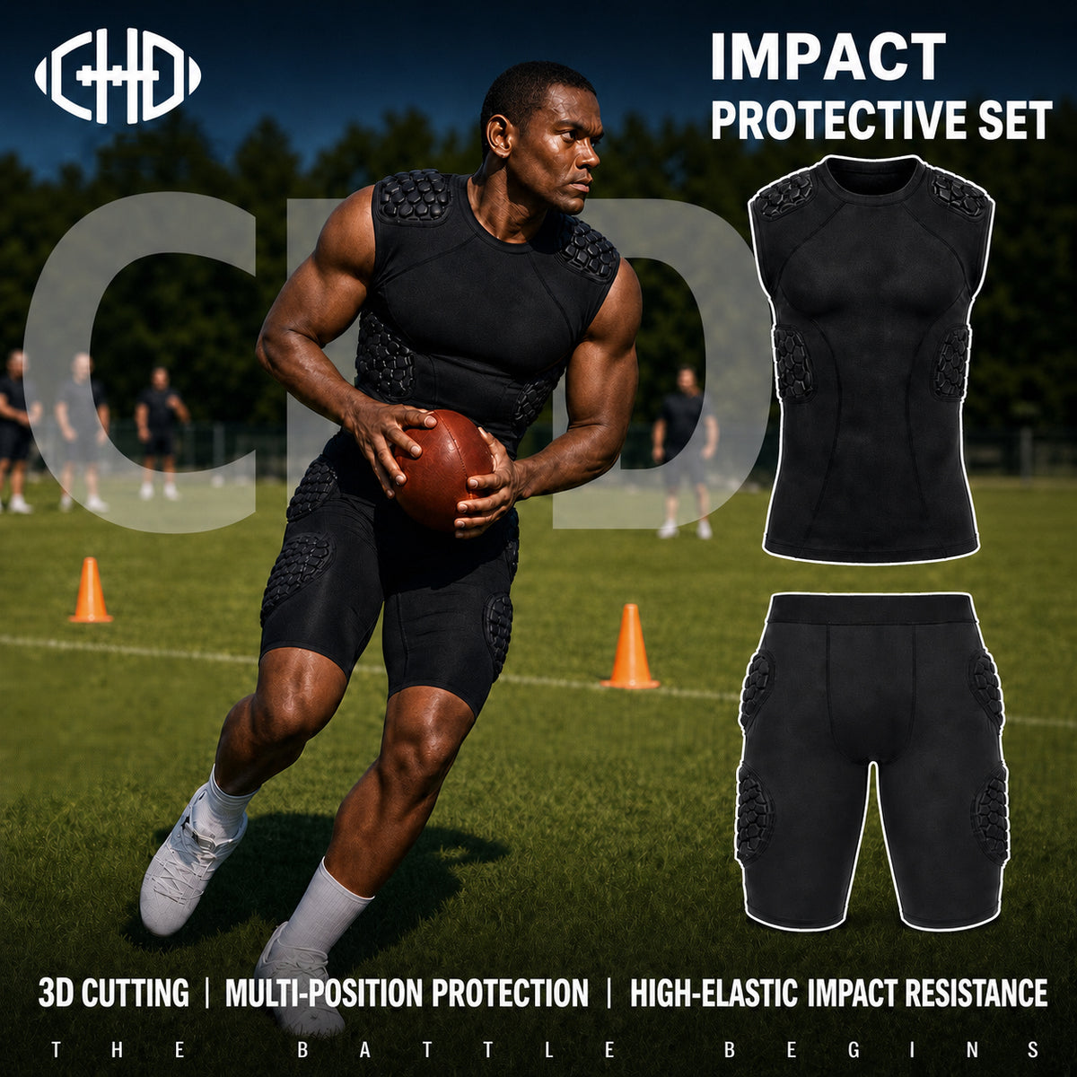 CHD Rival 5-Pad Integrated Compression Shirt Tight Football Flag