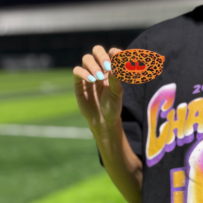 Real CHD mouthguard player photo — square composition — chd wild leopard design football mouthguard
