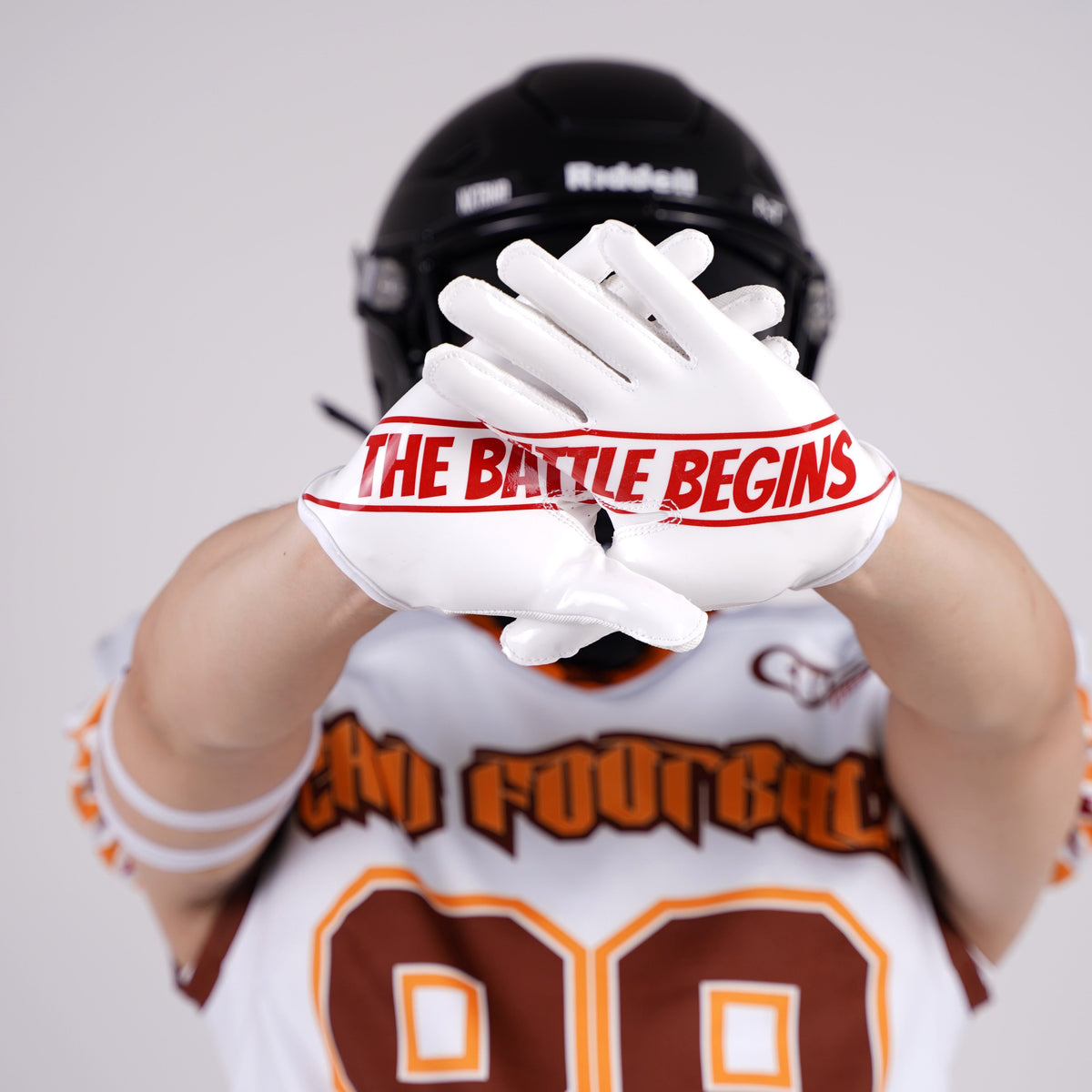 CHD G1 White receiver gloves worn by football player