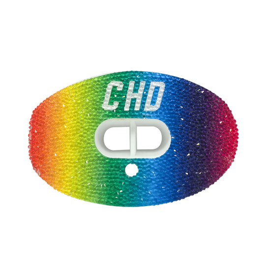 CHD Diamond Rainbow on White mouthguard — front view