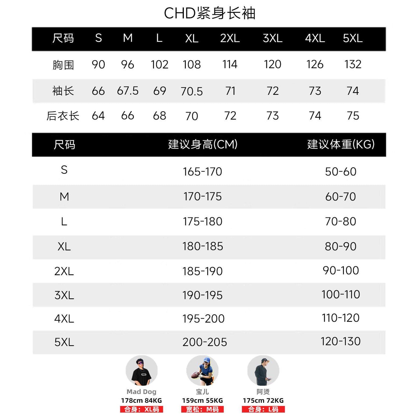 CHD Tight fitting clothing with long sleeves