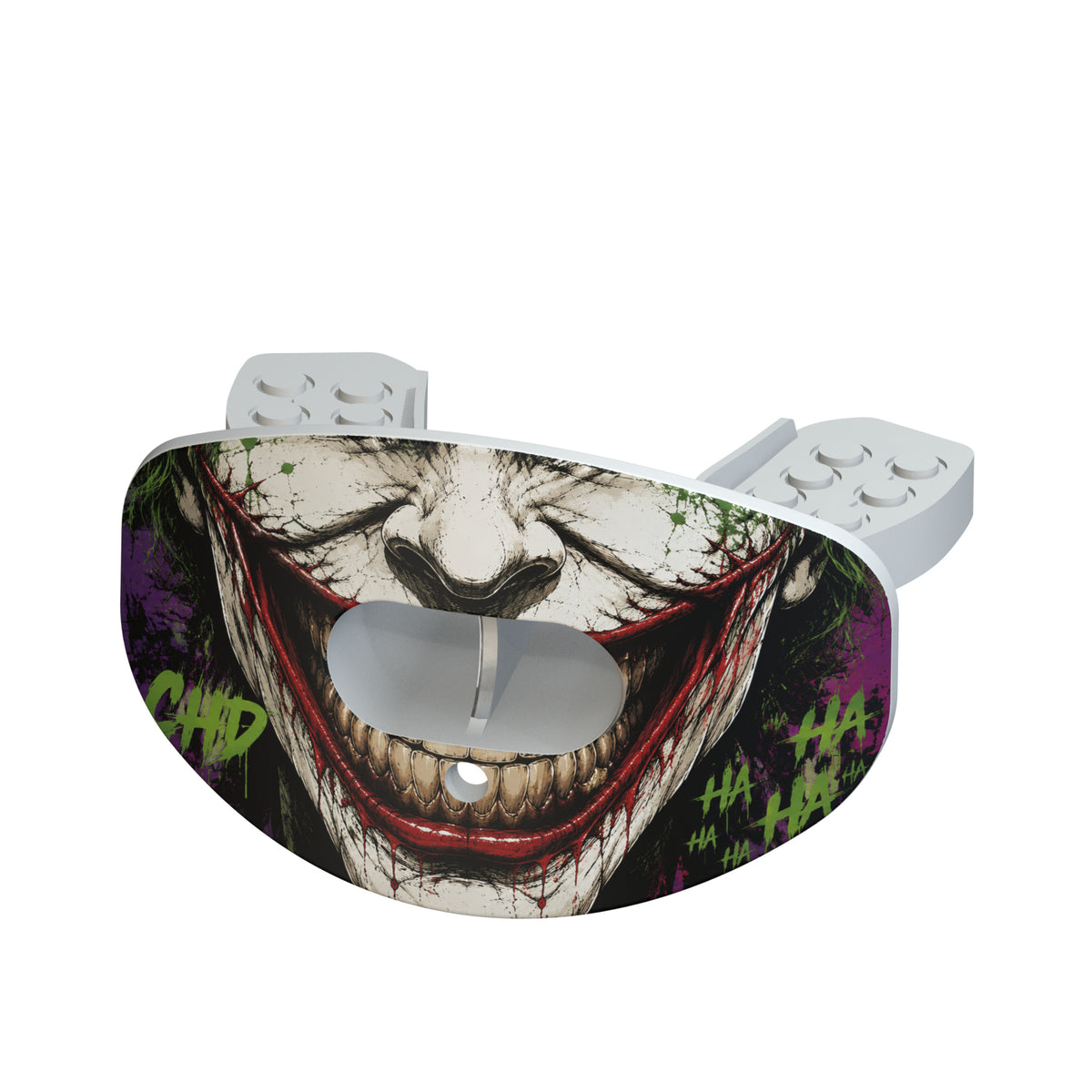CHD Clown design mouthguard — angled view
