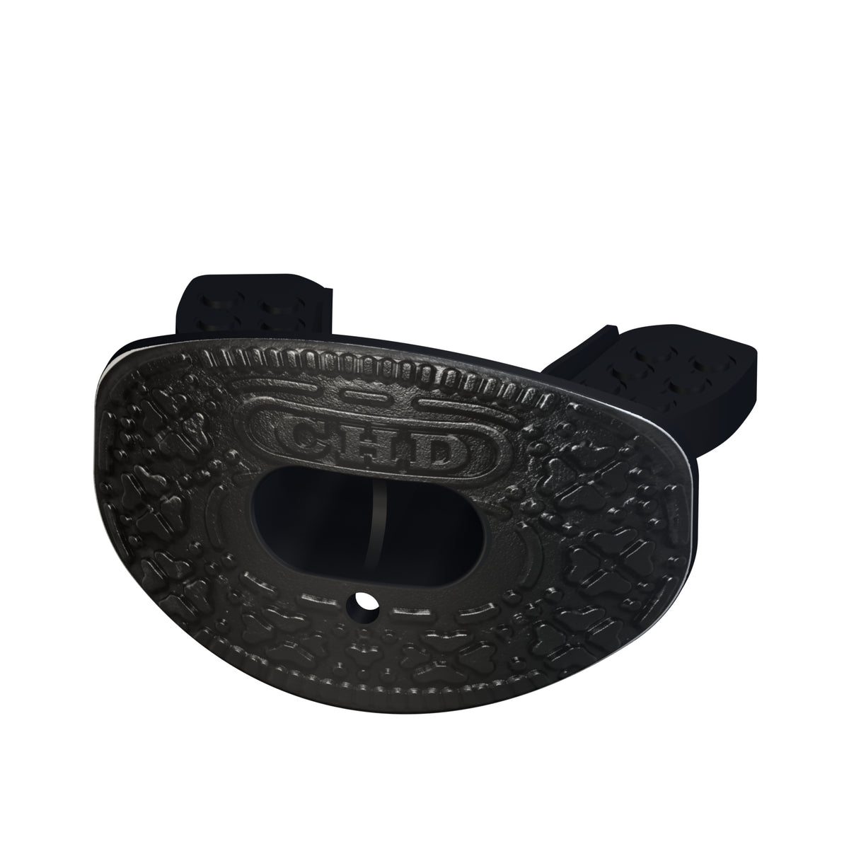 CHD Black Cookie design mouthguard — angled view