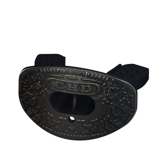 CHD Black Cookie design mouthguard — angled view