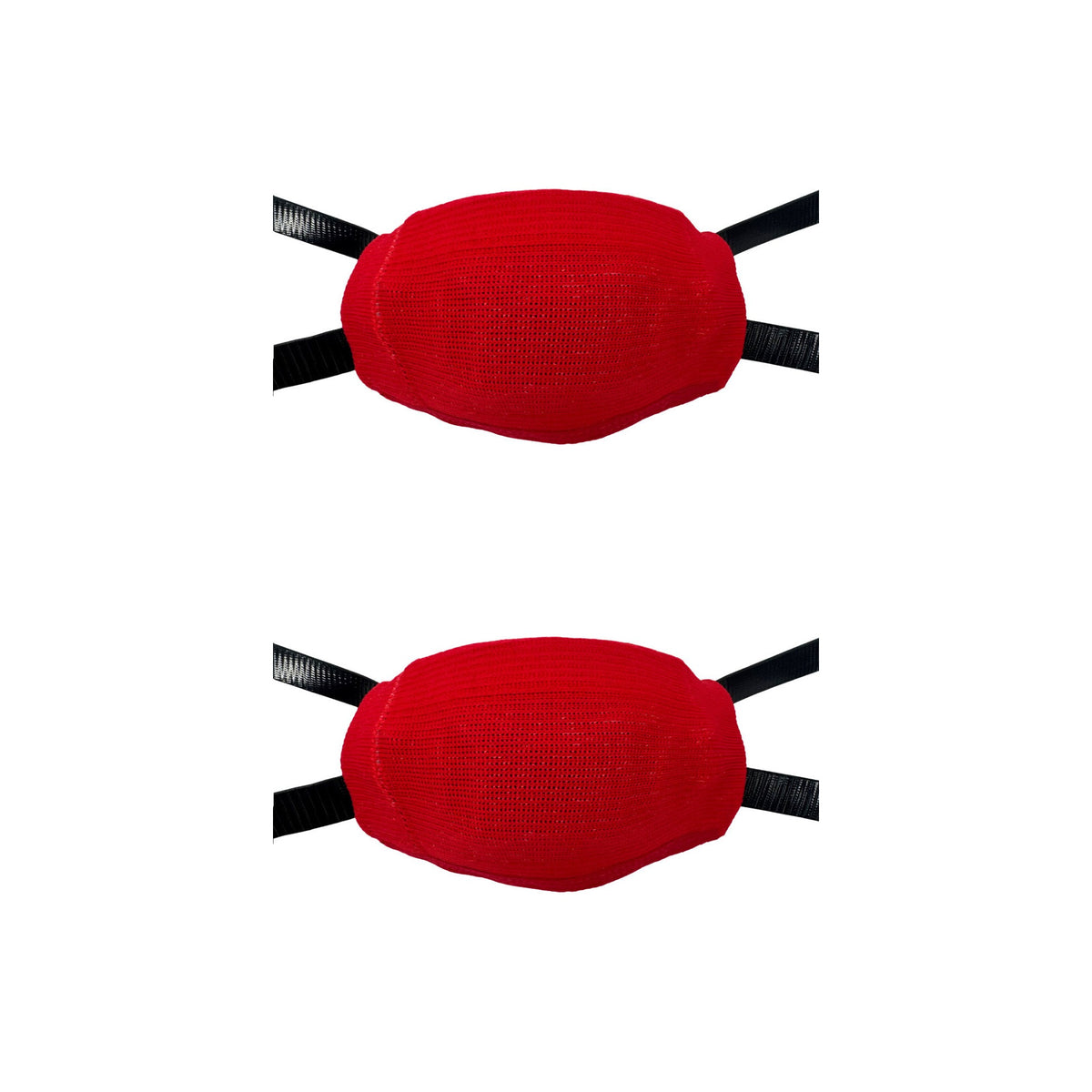 CHD red chin cup sleeve 2-pack; sleeves shown fitted, chin cups not included
