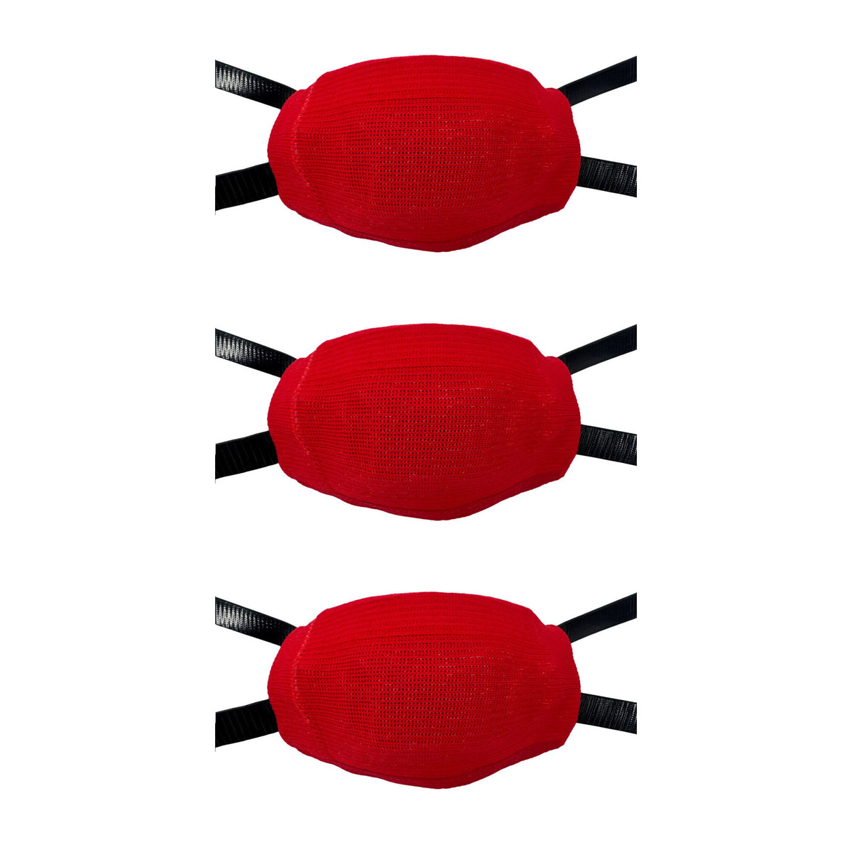 CHD red chin cup sleeve 3-pack; sleeves shown fitted, chin cups not included