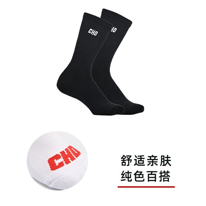 black CHD crew socks, one pair