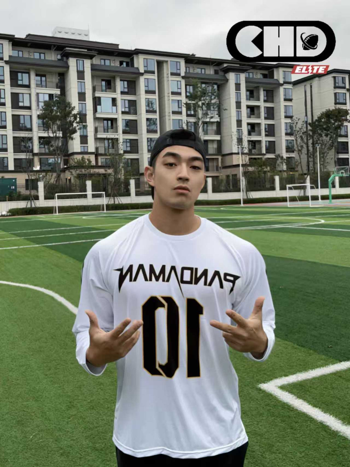 T607 custom long-sleeve flag football jersey example, front view