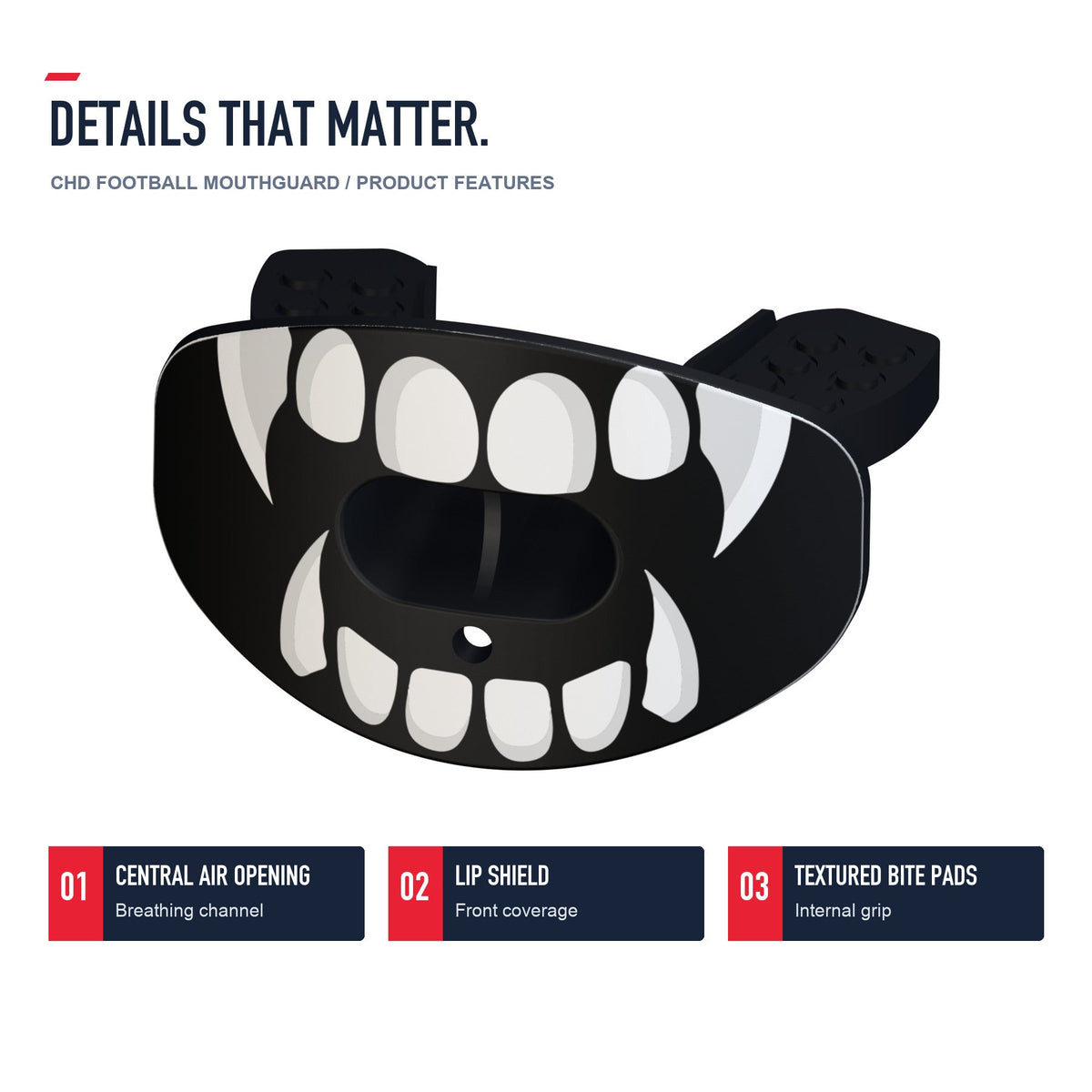 CHD Beast Fangs - Black Design Football Mouthguard — angled structure details
