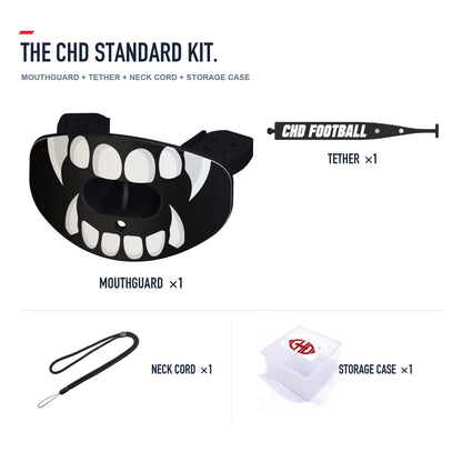 CHD Beast Fangs - Black Design Football Mouthguard — standard kit with matching tether