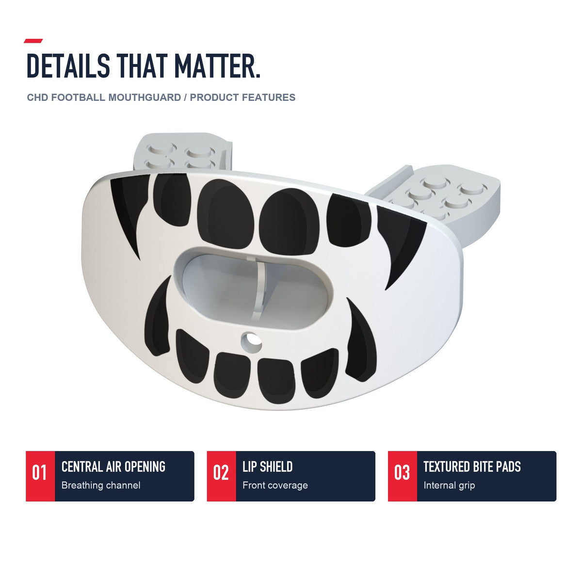 CHD Beast Fangs - White Design Football Mouthguard — angled structure details