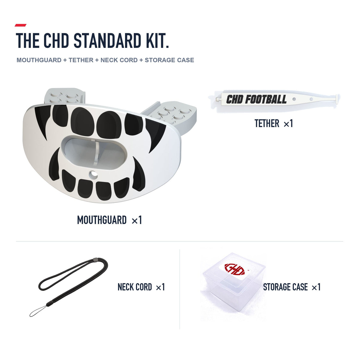 CHD Beast Fangs - White Design Football Mouthguard — standard kit with matching tether