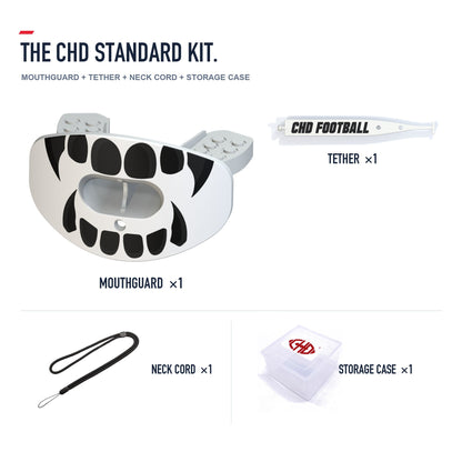 CHD Beast Fangs - White Design Football Mouthguard — standard kit with matching tether