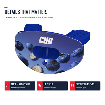 CHD Blueberry Party Design Football Mouthguard — angled structure details