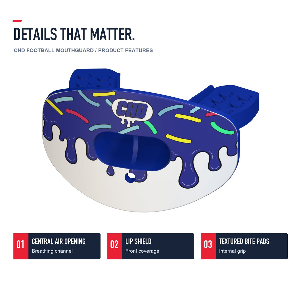 CHD Candy Roam - Blue Design Football Mouthguard — angled structure details