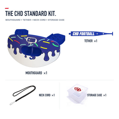CHD Candy Roam - Blue Design Football Mouthguard — standard kit with matching tether