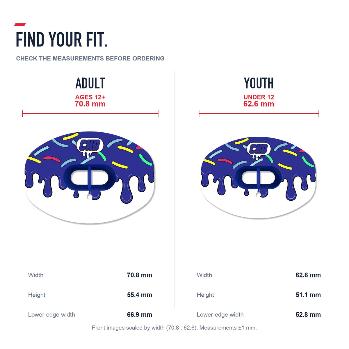 CHD Candy Roam - Blue Design Football Mouthguard — size and fit guide