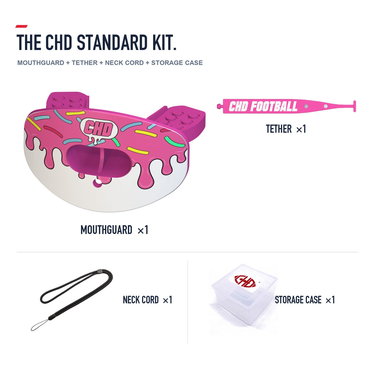 CHD Candy Roam - Pink Design Football Mouthguard — standard kit with matching tether