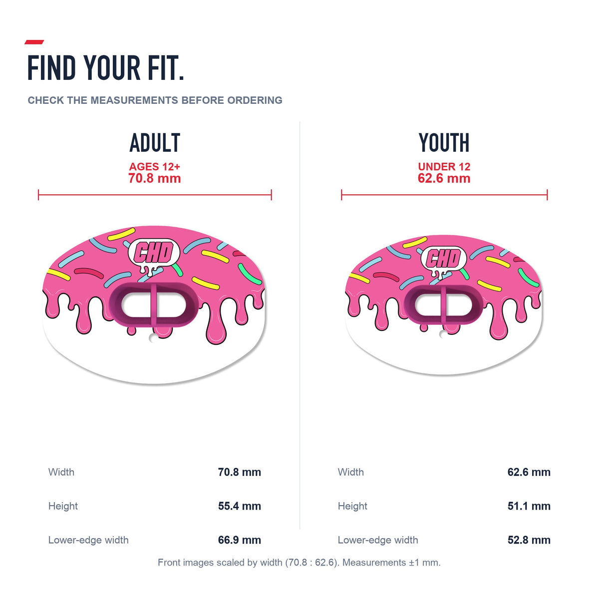 CHD Candy Roam - Pink Design Football Mouthguard — size and fit guide