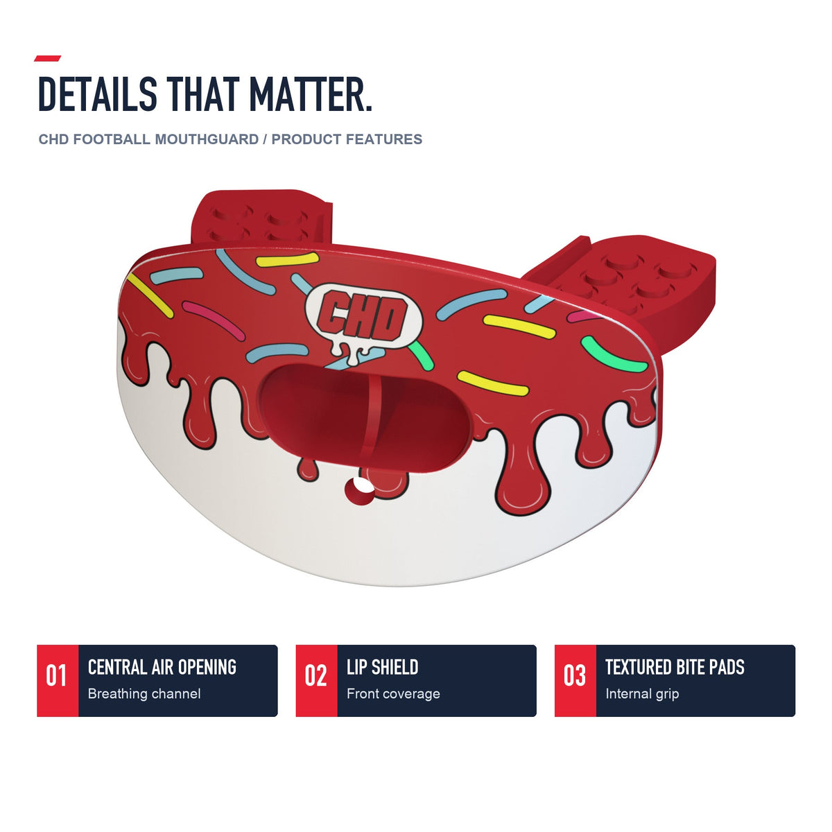 CHD Candy Roam - Red Design Football Mouthguard — angled structure details