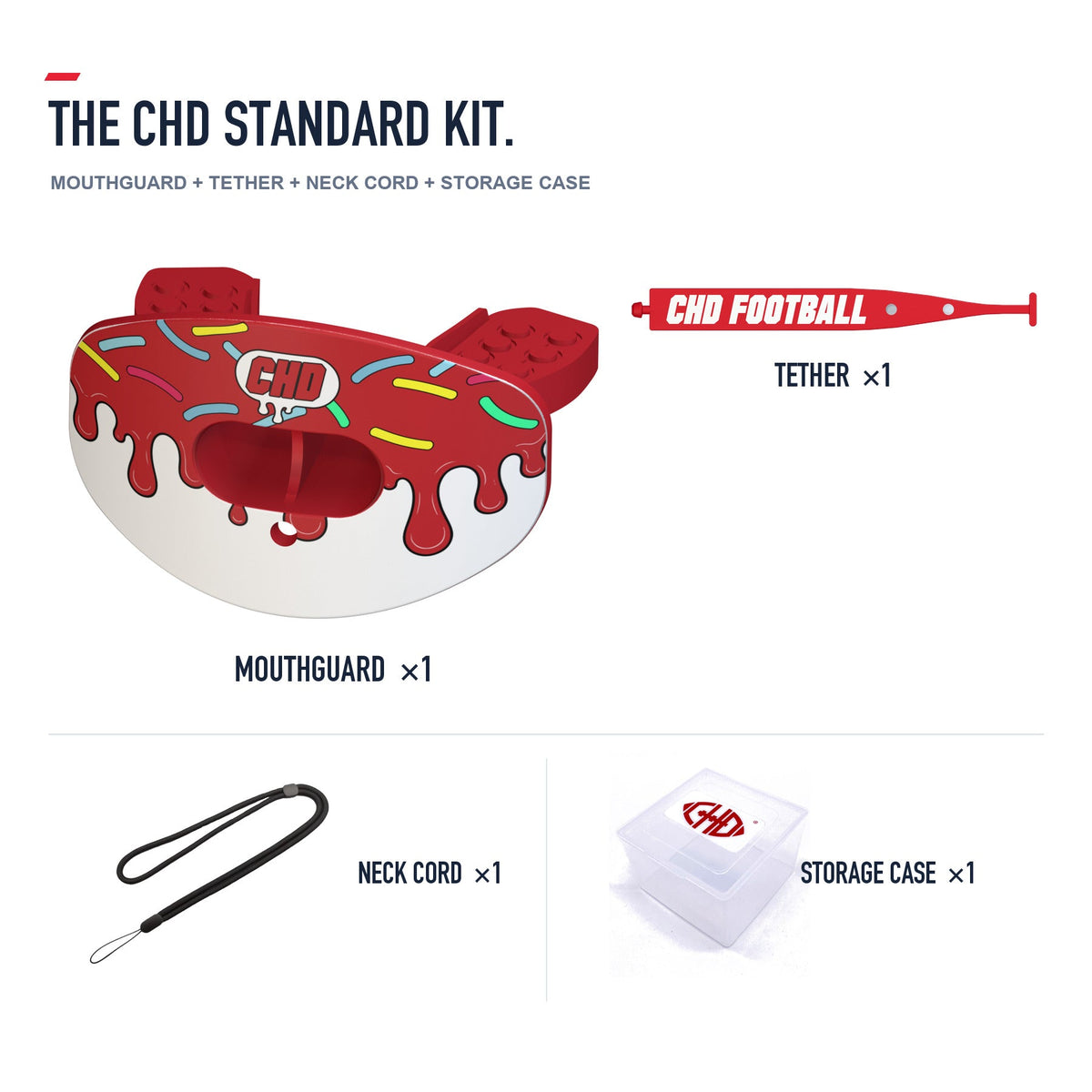 CHD Candy Roam - Red Design Football Mouthguard — standard kit with matching tether