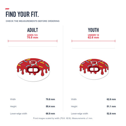 CHD Candy Roam - Red Design Football Mouthguard — size and fit guide