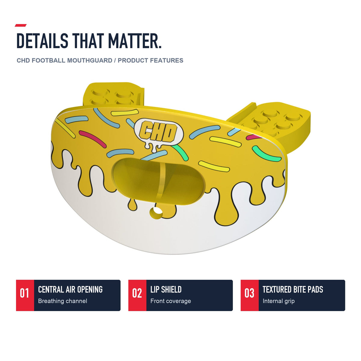 CHD Candy Roam - Yellow Design Football Mouthguard — angled structure details