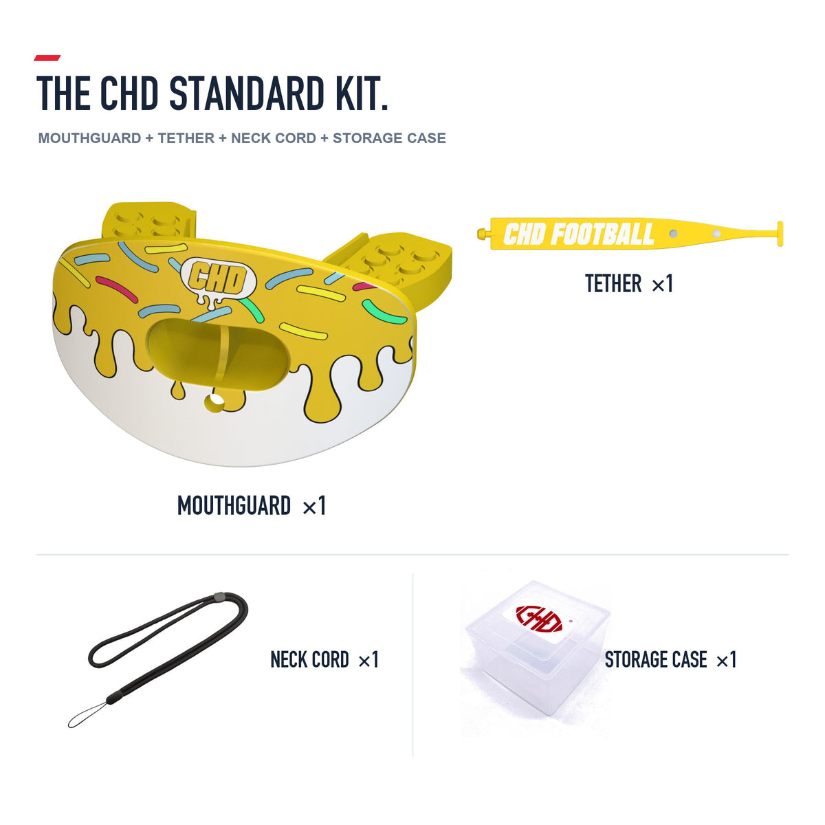 CHD Candy Roam - Yellow Design Football Mouthguard — standard kit with matching tether