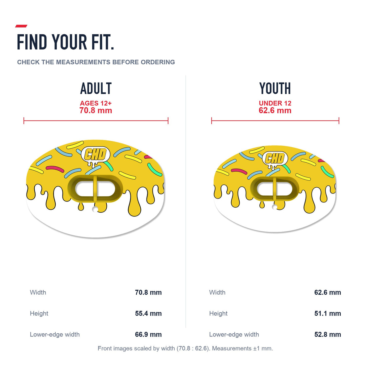 CHD Candy Roam - Yellow Design Football Mouthguard — size and fit guide