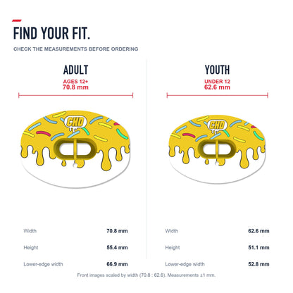 CHD Candy Roam - Yellow Design Football Mouthguard — size and fit guide