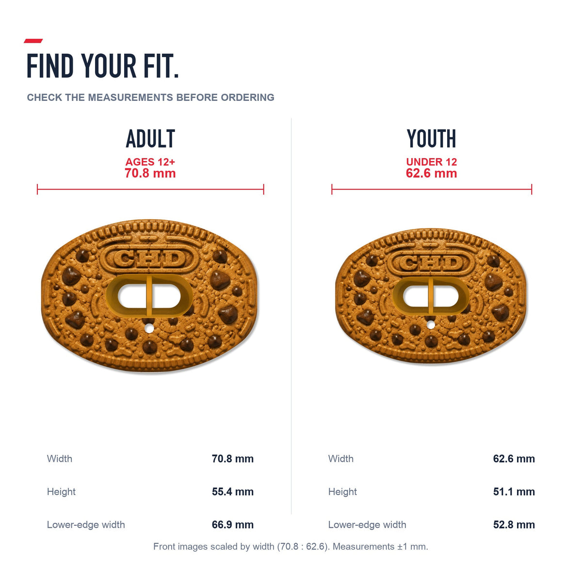 CHD Chocolate Chip Cookie Design Football Mouthguard — size and fit guide