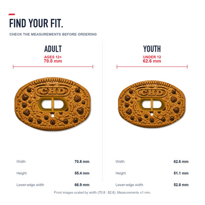 CHD Chocolate Chip Cookie Design Football Mouthguard — size and fit guide