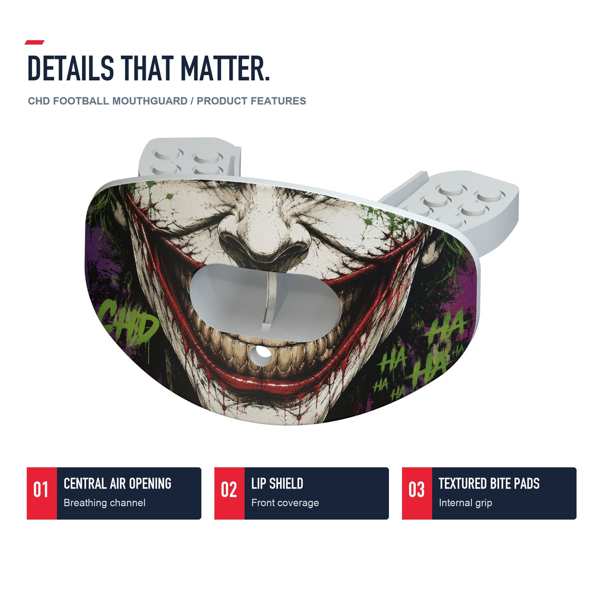 CHD Clown Design Football Mouthguard — angled structure details