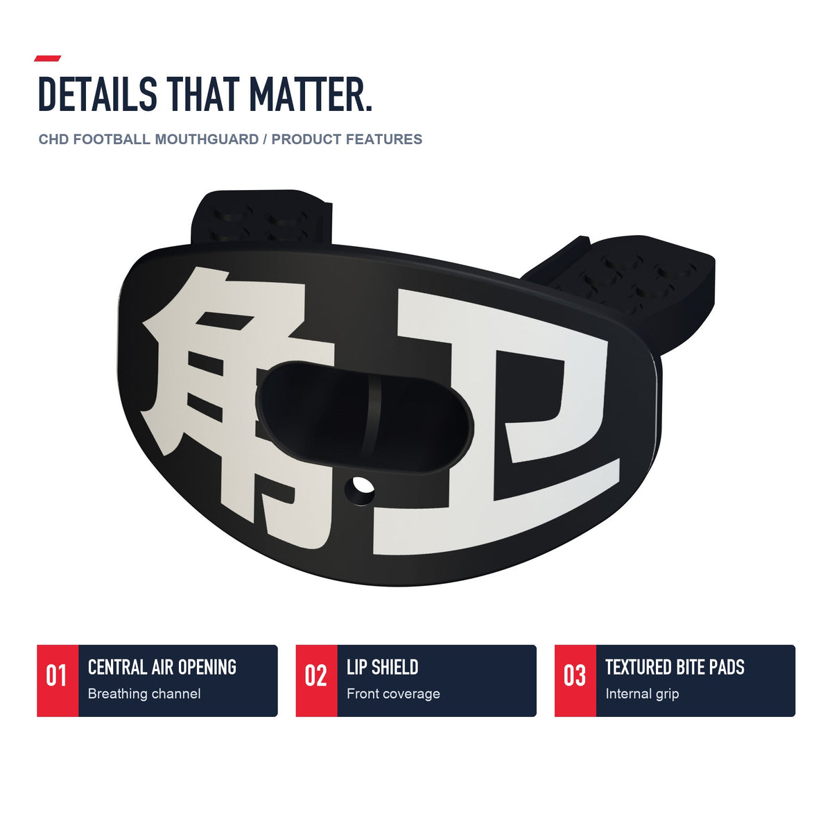 CHD Cornerback - Black Design Football Mouthguard — angled structure details