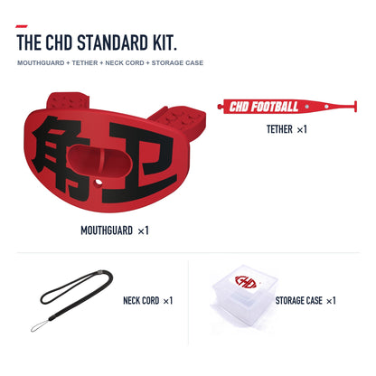 CHD Cornerback - Red Design Football Mouthguard — standard kit with matching tether