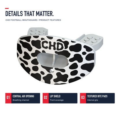 CHD Cow Print Design Football Mouthguard — angled structure details