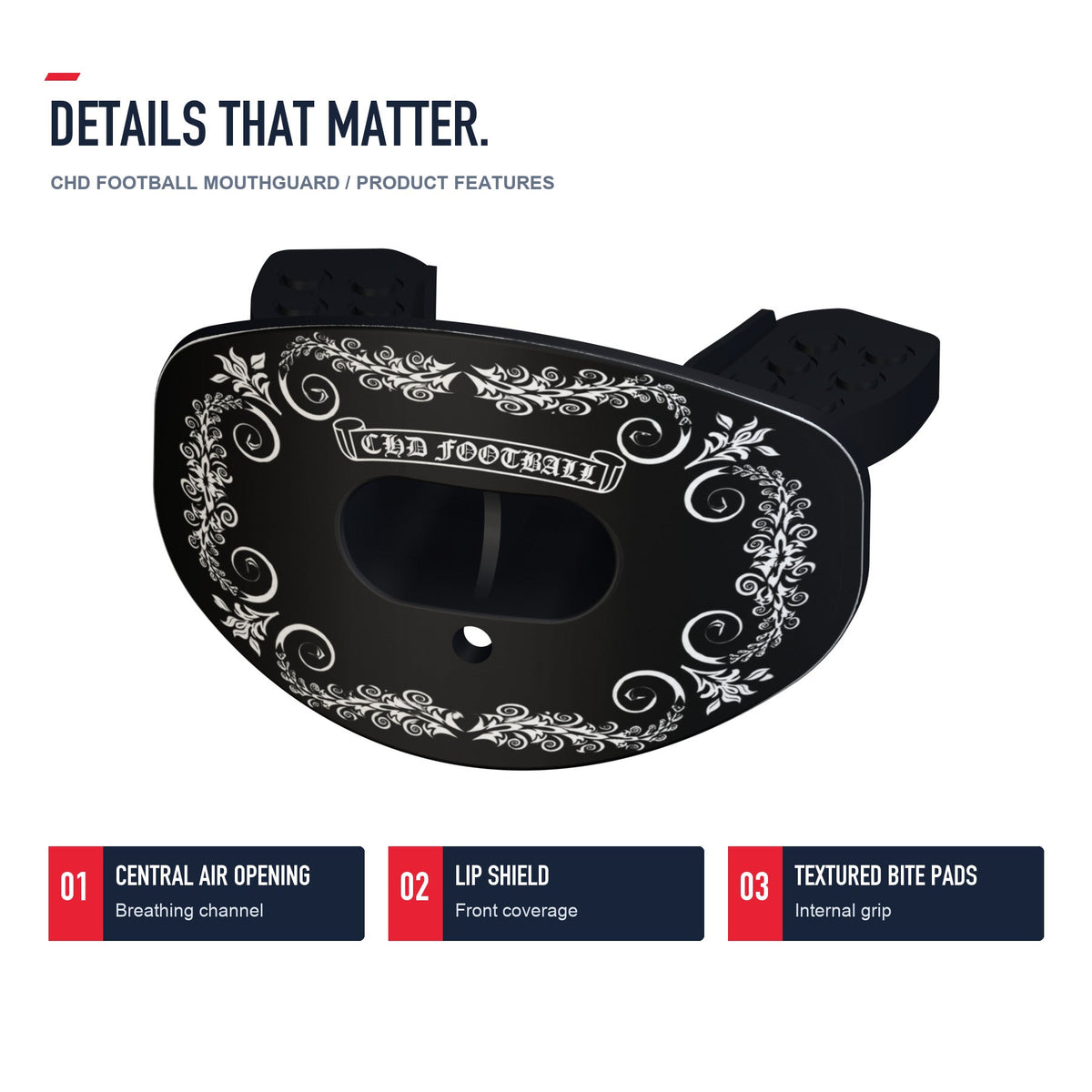 CHD Cross Rose Design Football Mouthguard — angled structure details