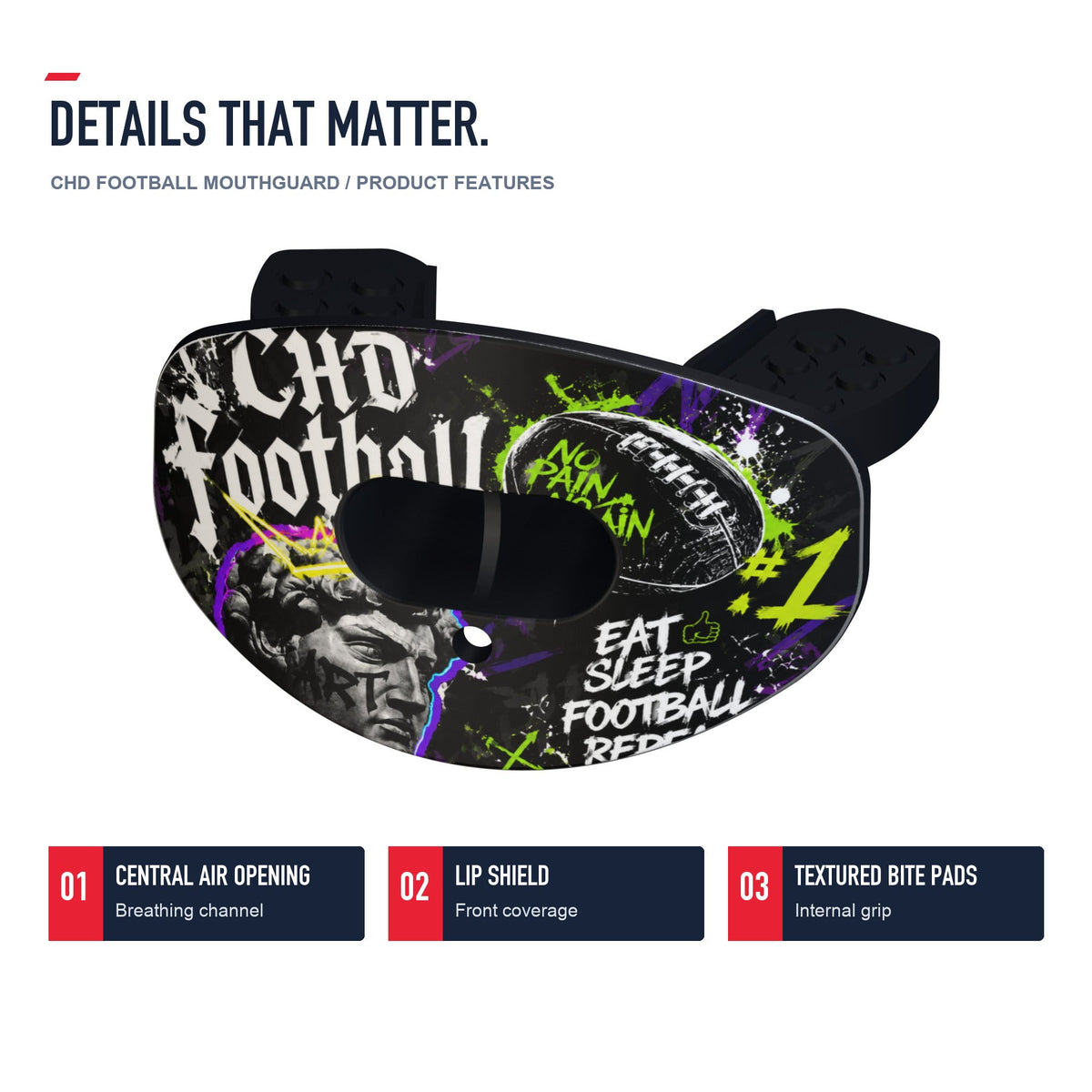 CHD David Design Football Mouthguard — angled structure details